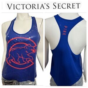 Victoria's Secret Pink Blue Chicago Cubs Sequin Racer‎ Back Tank -- Small